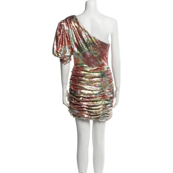 Ronny Kobo Eden Sequin Ruched One Shoulder Mini Dress Gold Multi Sz L $498 - Picture 7 of 12